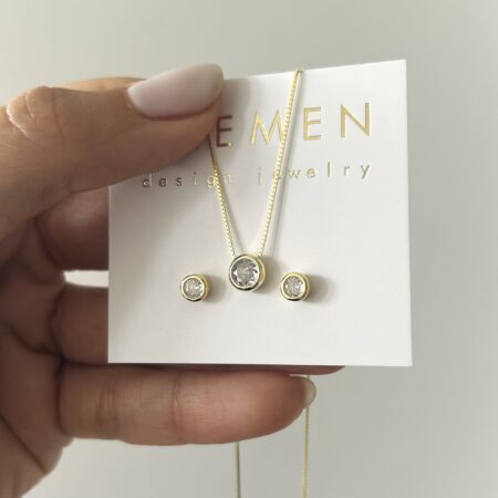 Conjunto colgante y caravanas punto de luz plata 925 y baño de oro 18 k