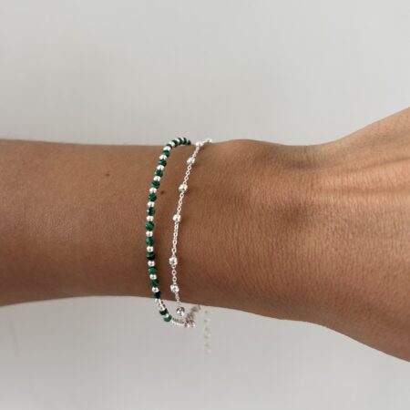 Pulsera doble piedra malaquita plata 925