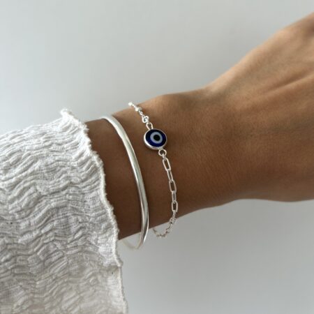 Pulsera ojo turco cadena combinada plata 925