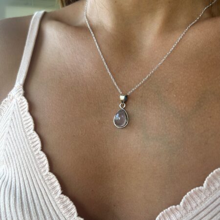 Colgante dije lágrima cuarzo rosa plata 925
