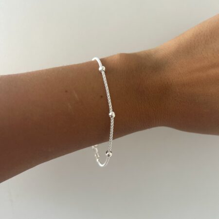 Pulsera coreana con bolitas gruesita plata 925