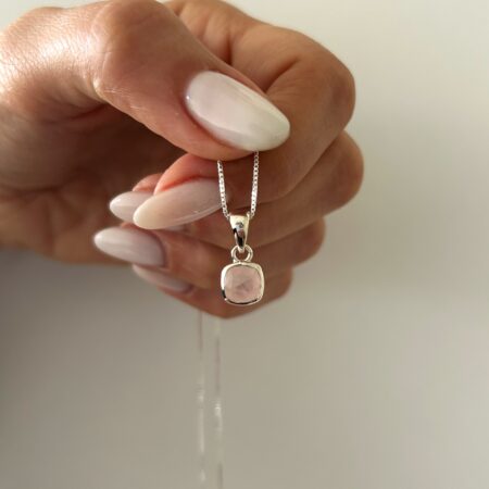 Colgante dije cuadrado cuarzo rosa plata 925