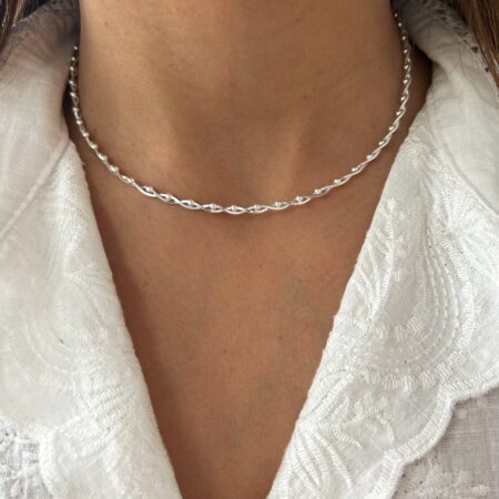 Gargantilla trenza y bolitas plata 925