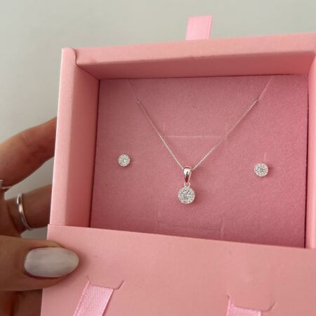 Conjunto colgante + caravanas mil brillos plata 925